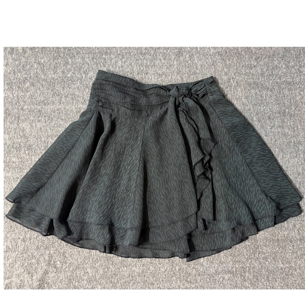 Aerie Women XS Black Textured Print Ruffle Side Tie Mini Skirt Smocked Back